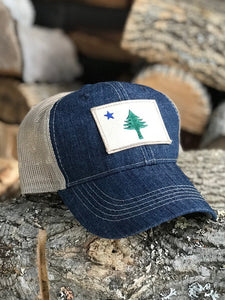 Maine Flag Denim Trucker Hat