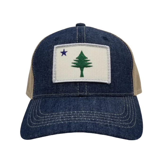 Maine Flag Denim Trucker Hat